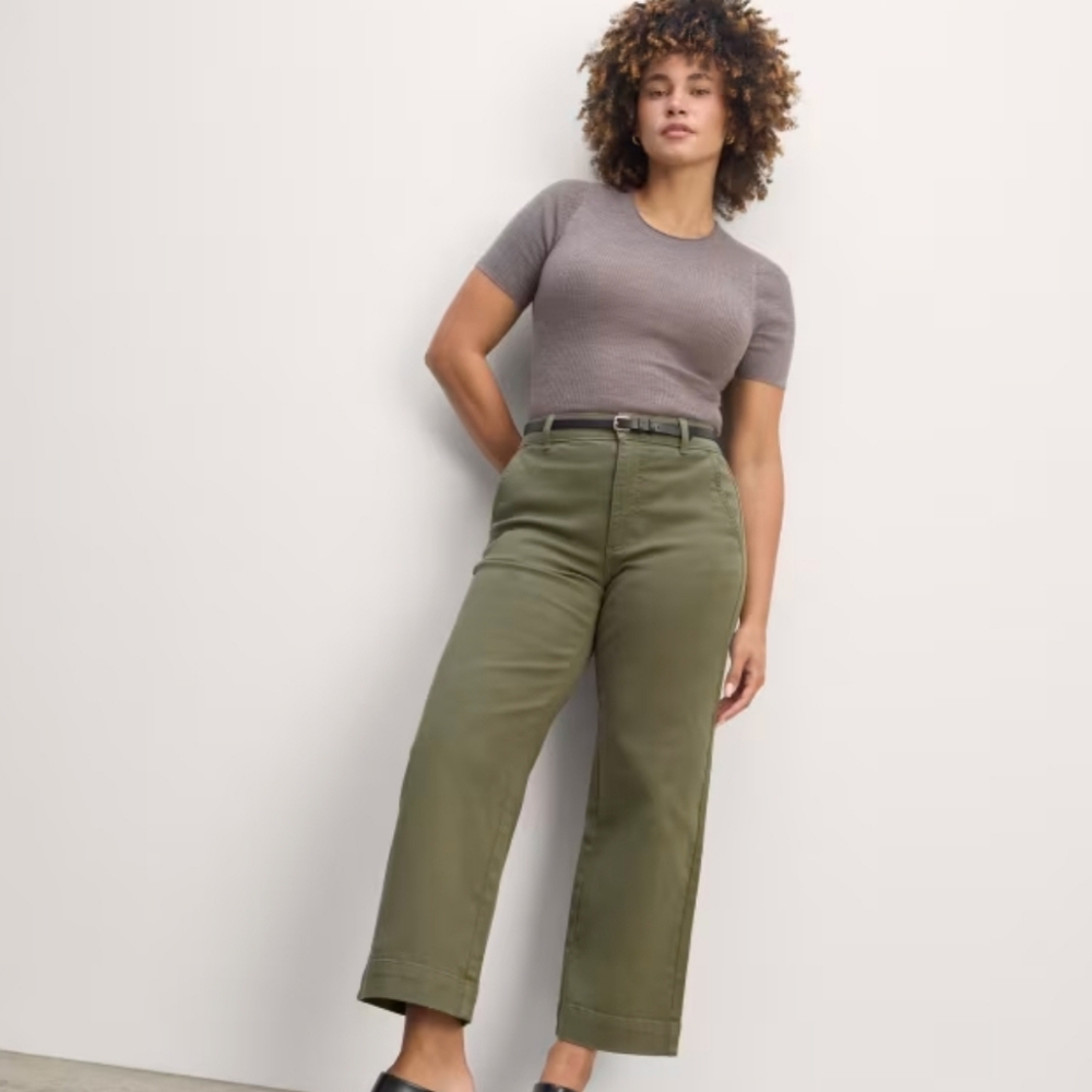 Everlane The Wide Leg Crop Denim Jeans High Waisted Olive Green Size 10